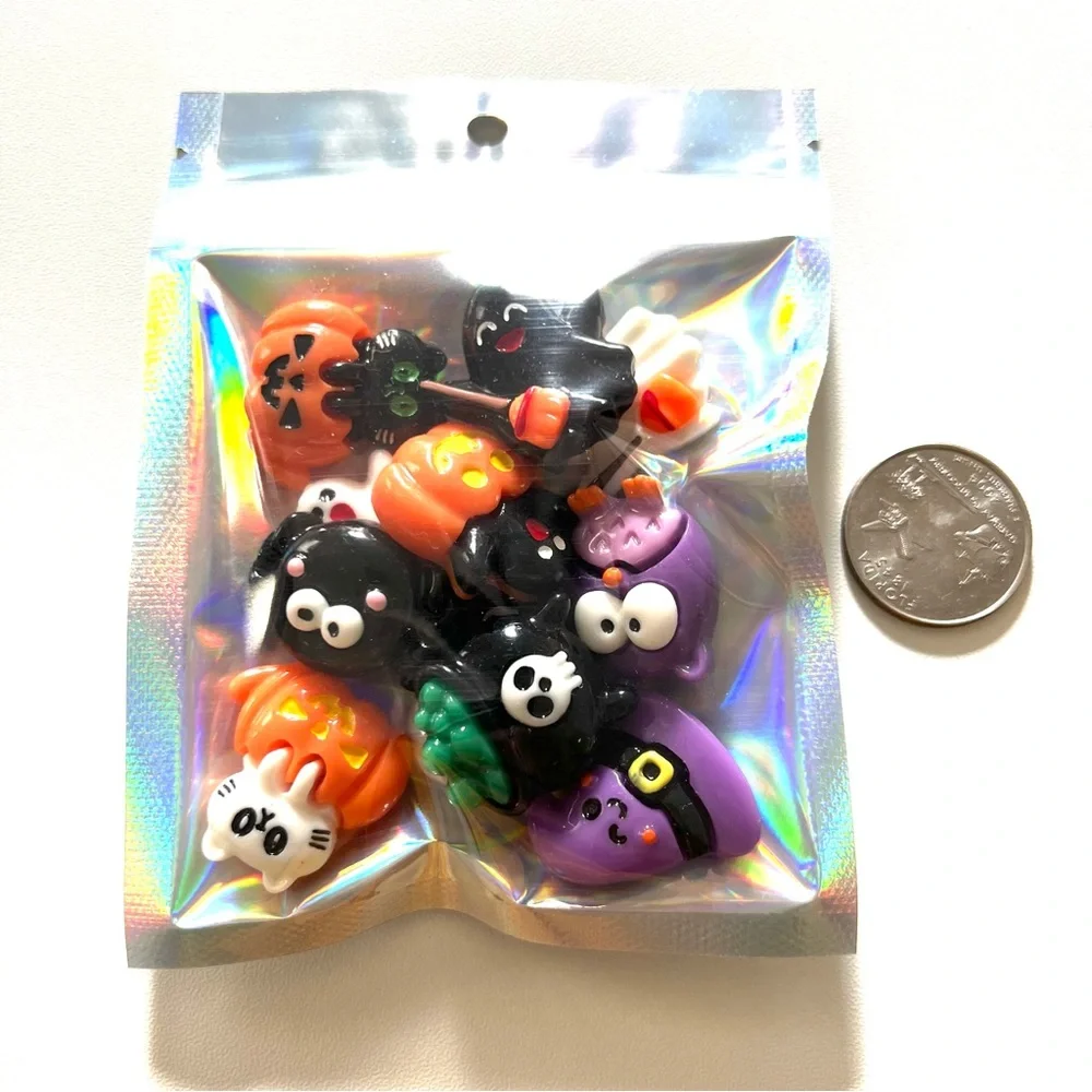 11 Pc Halloween Flat Back Charms | Ghost, Pumpkin, Witch & Cat Craft Mix